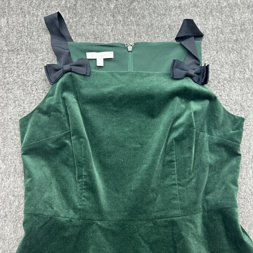 Talbots Green Velvet Dress 6 Dark Academia Coquette Bow Party Skater Christmas - Picture 3 of 11